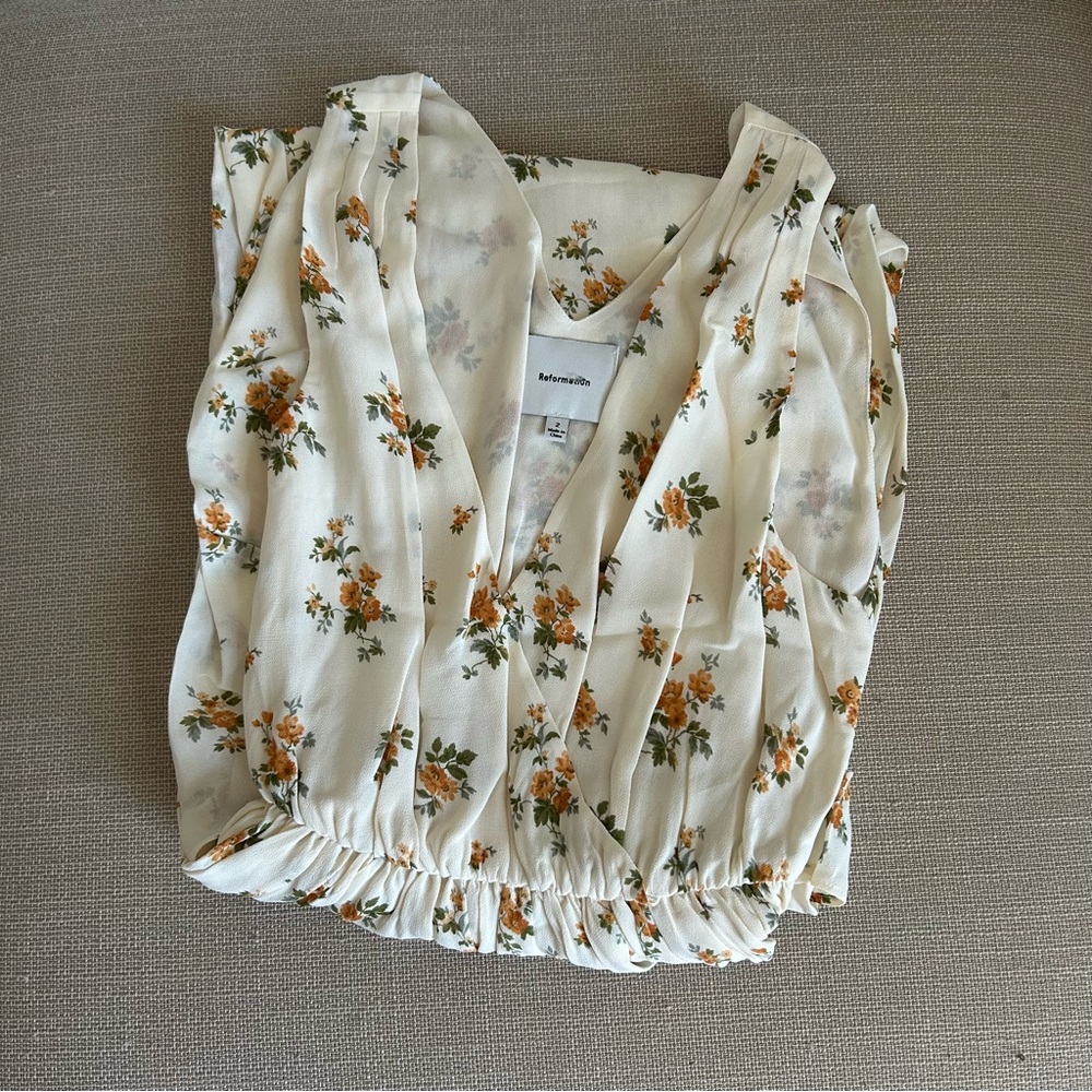 Reformation Farah Midi Dress Nicola Yellow Ivory Floral Summer Causal French - Picture 5 of 13